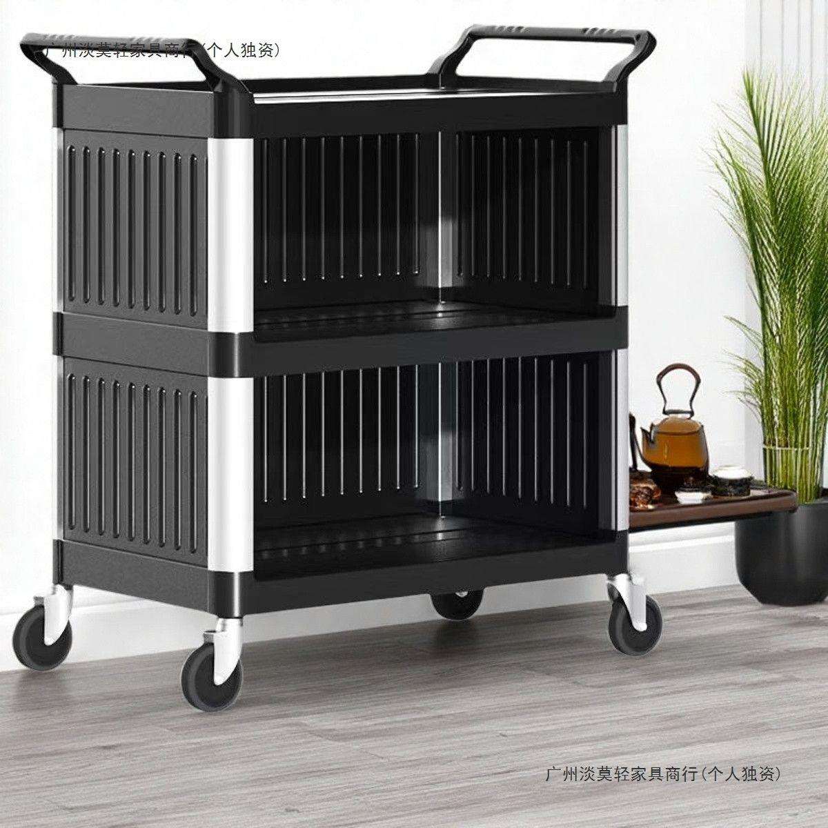 餐车三层挡围板封闭收碗车多功能塑料餐厅酒店饭店商用送餐小推车