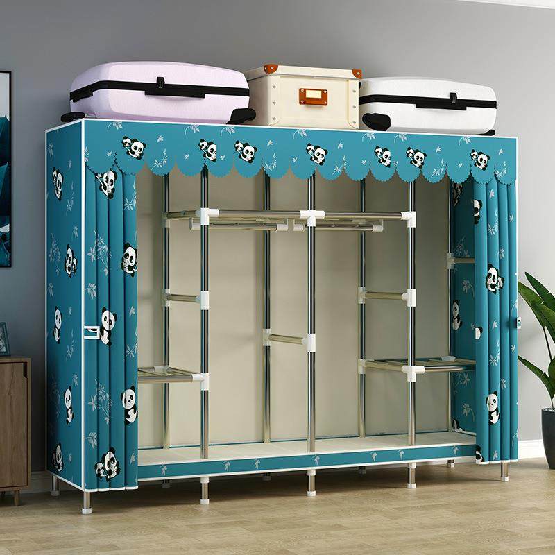 出租房简易布衣柜家用卧室加厚涤棉布衣物防尘收纳柜子全钢架衣橱