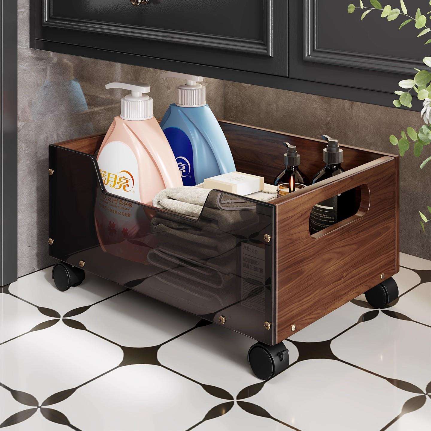 浴室柜下置物架厕所可移动脏衣篮收纳筐带轮小推车多功能置物架子