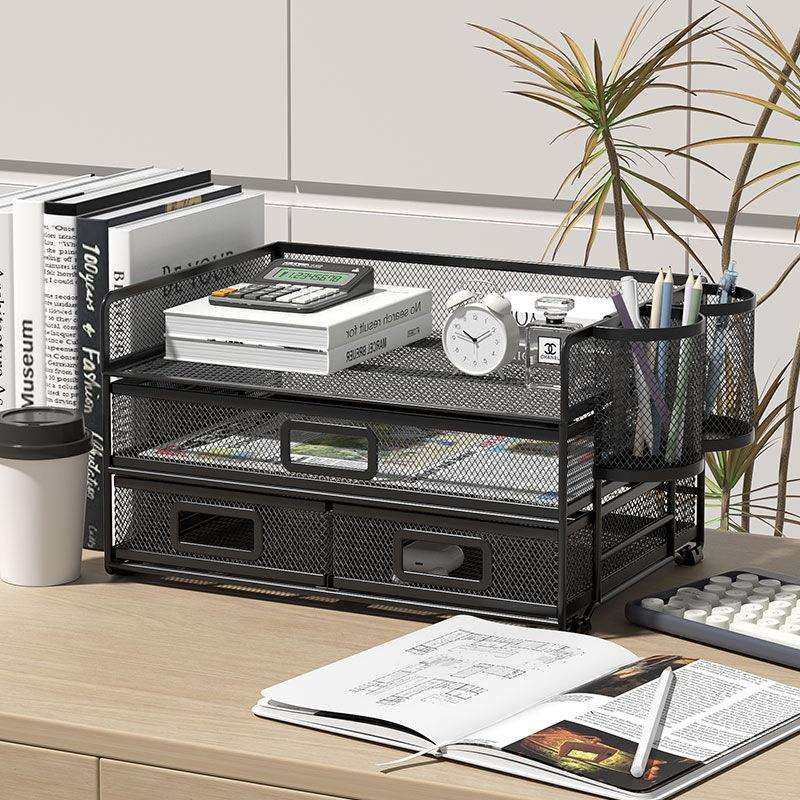 桌面金属文件框文件架办公室铁质一体式多层文件夹档案收纳盒书架