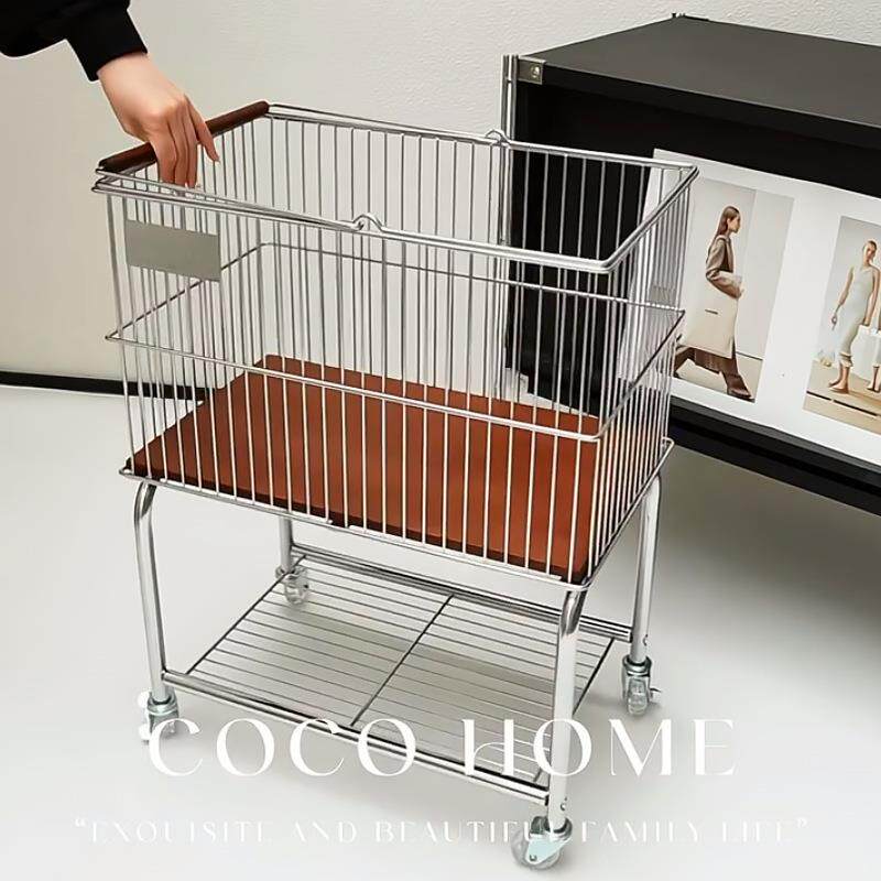 中古风脏衣篓可移动家用卫生间浴室高颜值脏衣篮衣服小推车置物架