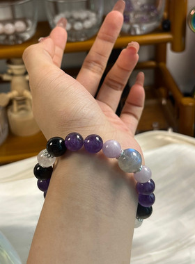 十二星座天蝎座专属灰月光紫锂辉紫水晶白幽灵银耀石手链手串饰品
