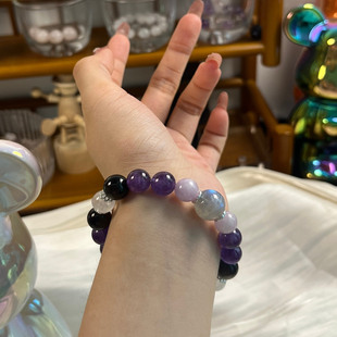 十二星座天蝎座专属灰月光紫锂辉紫水晶白幽灵银耀石手链手串饰品