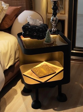 床头柜简约边几现代家用卧室小户型边柜创意置物高级感架子铁艺