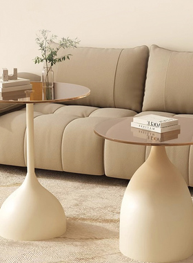 新款轻奢边几家用客厅茶几铁艺小圆桌沙发卧室床头柜玻璃