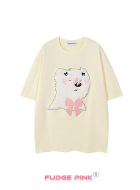 Fudge Pink 2025夏季女装新款实拍甜美少女卡通图案宽松套头T恤