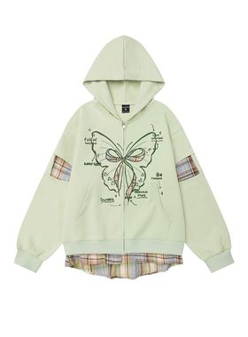 Fudge Pink 2025春季美式复古可爱宽松设计感连帽卫衣开衫