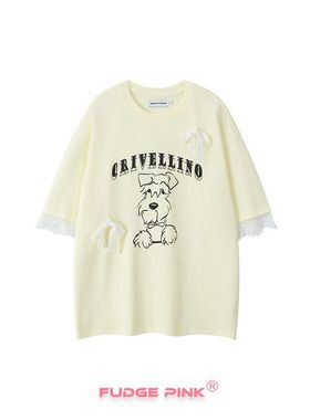 Fudge Pink 2025夏季女装新款实拍甜美少女设计感蕾丝拼接套头T恤