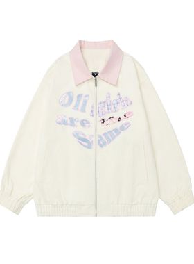 Fudge Pink 2025春季新款实拍美式复古简约宽松拉链夹克外套