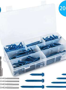 200pcs 盒装六角华司一字蓝色水泥钻石尾螺丝 自攻钉螺钉螺丝套装