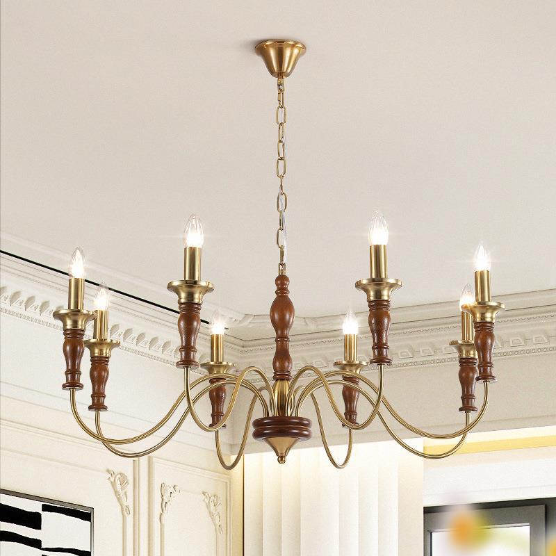 美式复古实木蜡烛灯法式中古客厅吊灯简约主卧室房间灯具casa照明