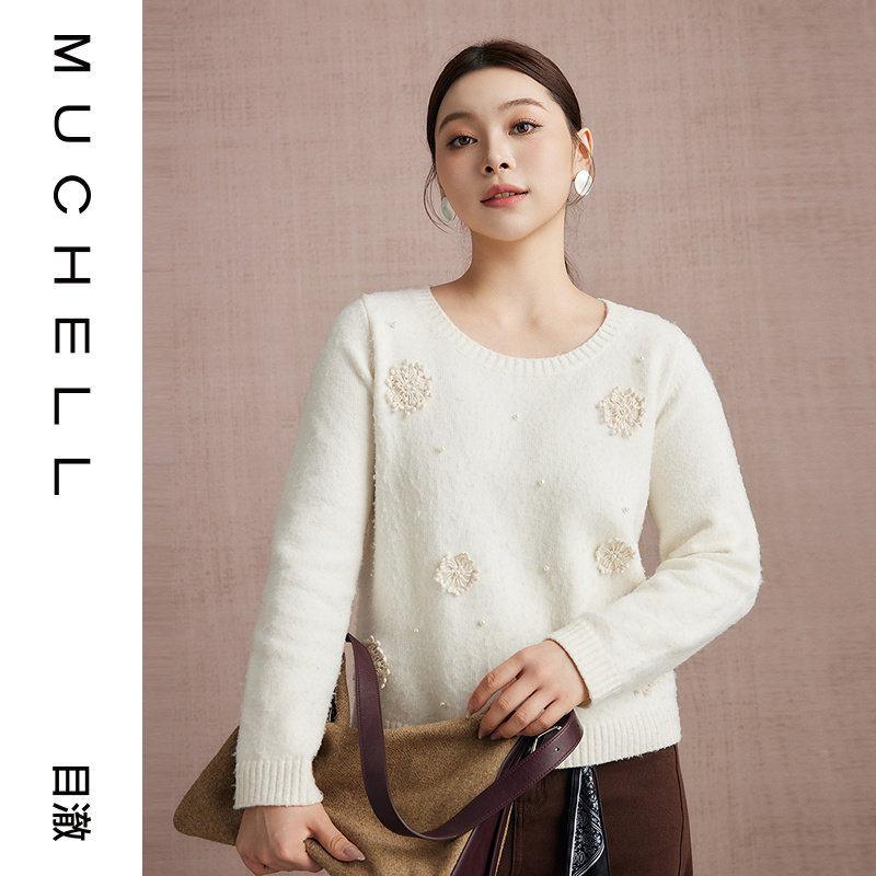 目澈MUCHELL【点点星画作】宽松立体绣女款休闲内搭针织衫