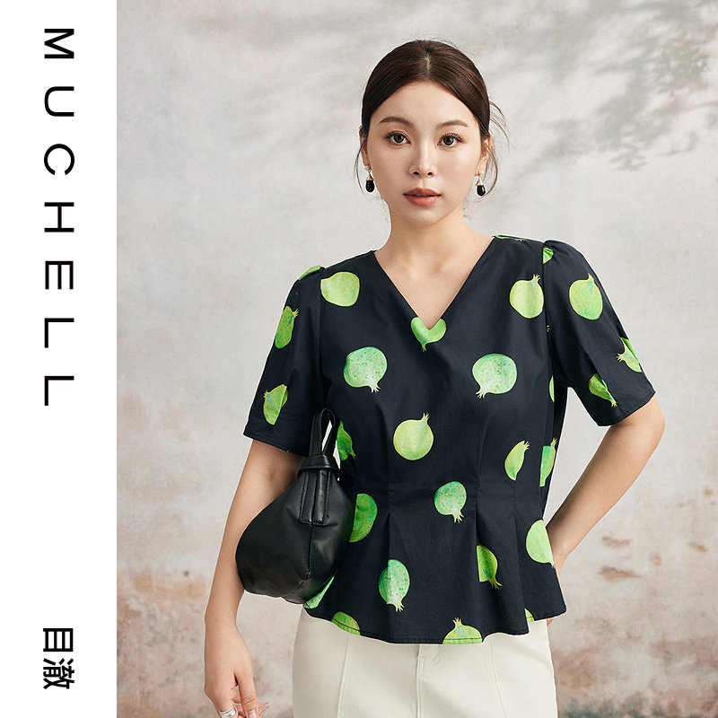 目澈MUCHELL夏季新款【草木的诗】V领碎花捏褶衬衫MDS2CD2212图片