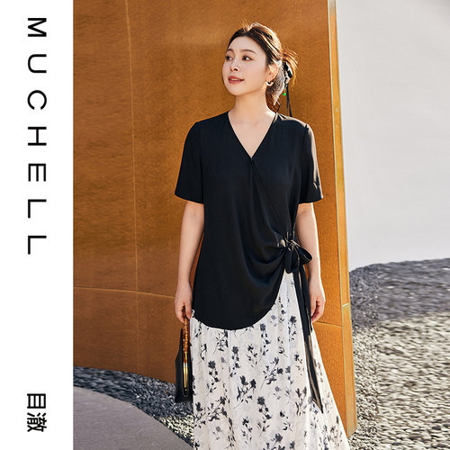 目澈MUCHELL夏款【后花园】中式侧系带拼接连衣裙MDS2LD2218