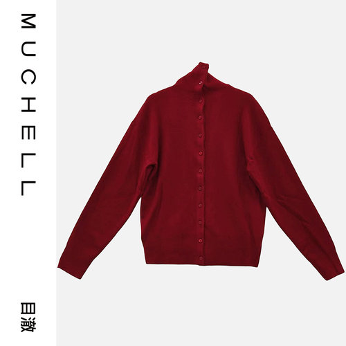 目澈MUCHELL【绛珀锁暖】新款羊毛混纺高领红色上衣针织衫
