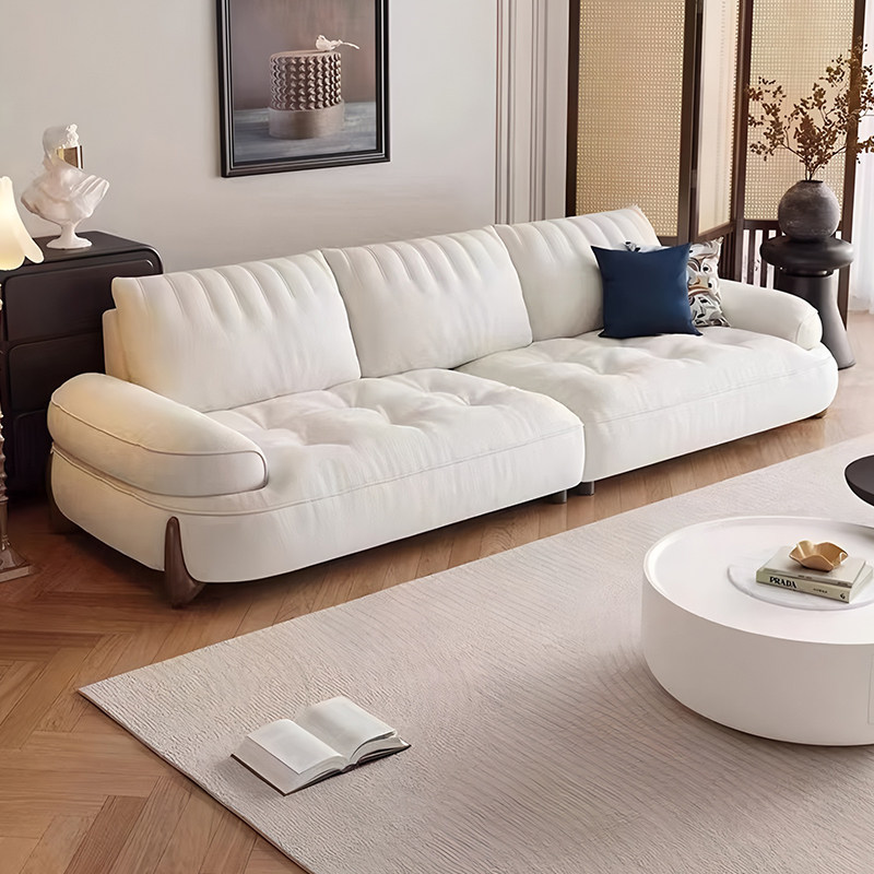 复古风布艺沙发现代小户型客厅直排三人位弧形云朵雪尼尔布沙发