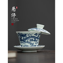 茶碗茶杯 羊脂玉白瓷盖碗可悬停旋转陶瓷单个高档三才防烫茶具套装