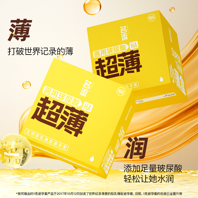 名流超薄避孕套医用玻尿酸安全套小薄盒世界薄度记录图片