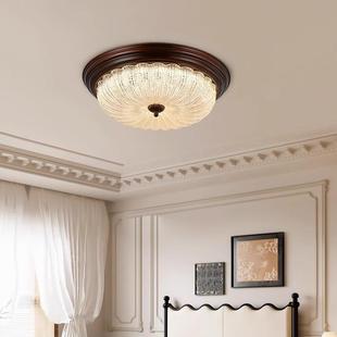 美式 圆形卧室 复古吸顶灯简约古铜拉丝乡村护眼书房灯玻璃灯罩欧式