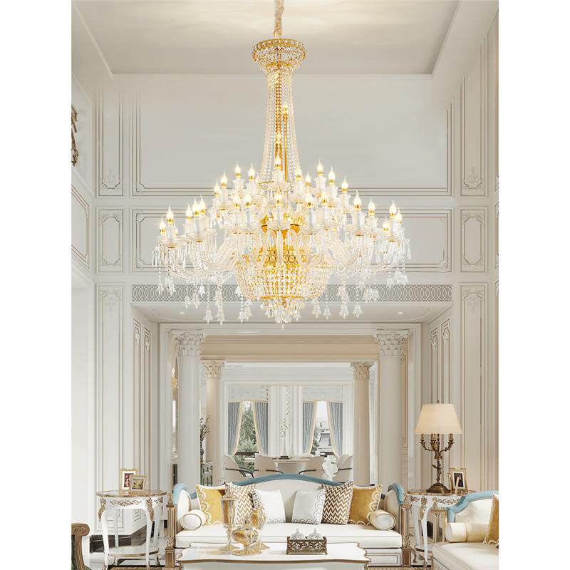 现代风轻奢水晶灯自建房高端大气家用复式楼梯别墅客厅挑空大吊灯