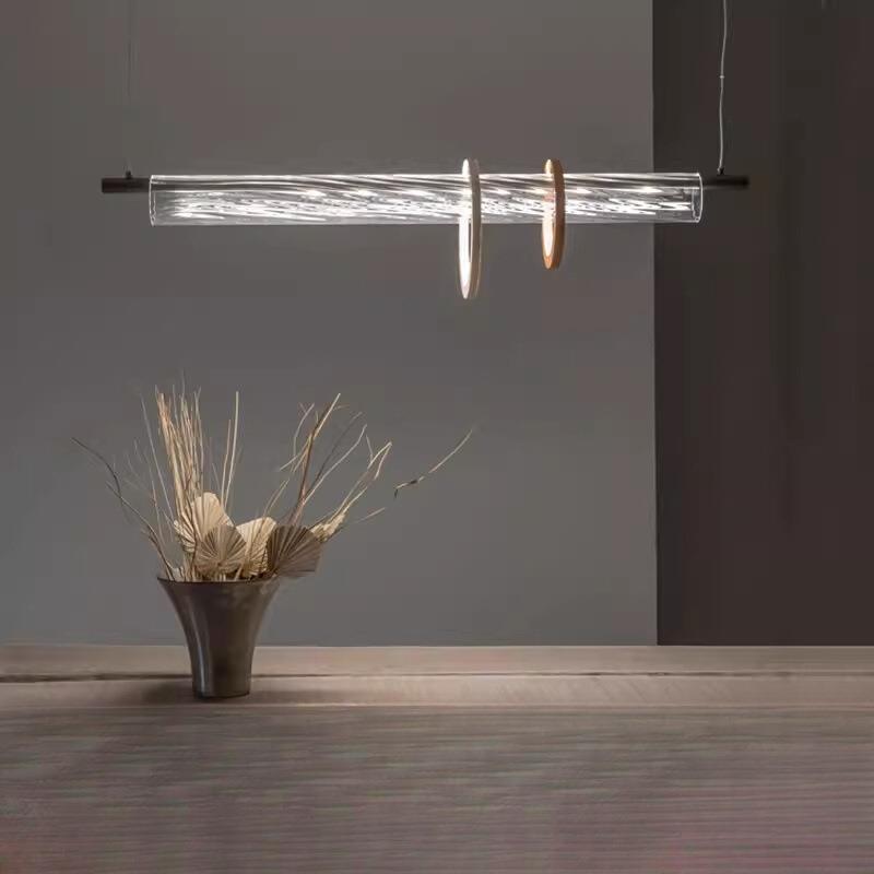 餐厅极简玻璃吊灯意大利设计师意式轻奢一字长条吧台岛台餐桌吊灯