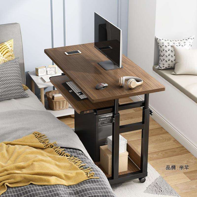 直播桌子主播用活动电脑台式桌移动桌子带轮小型床边桌可升降标题