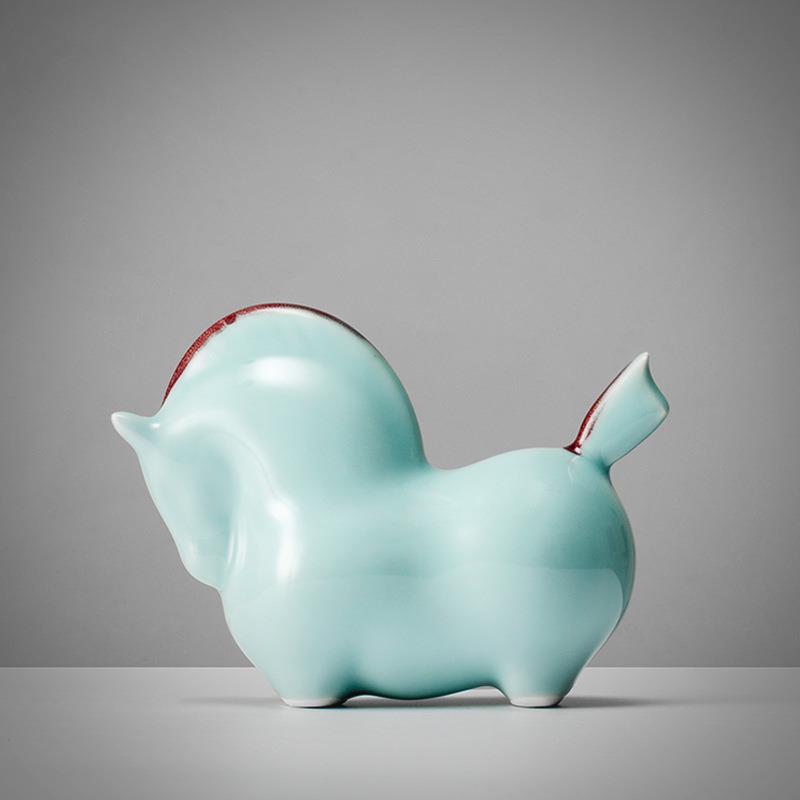 中式陶瓷马摆件售楼处样板间酒柜玄关隔断柜软装饰品