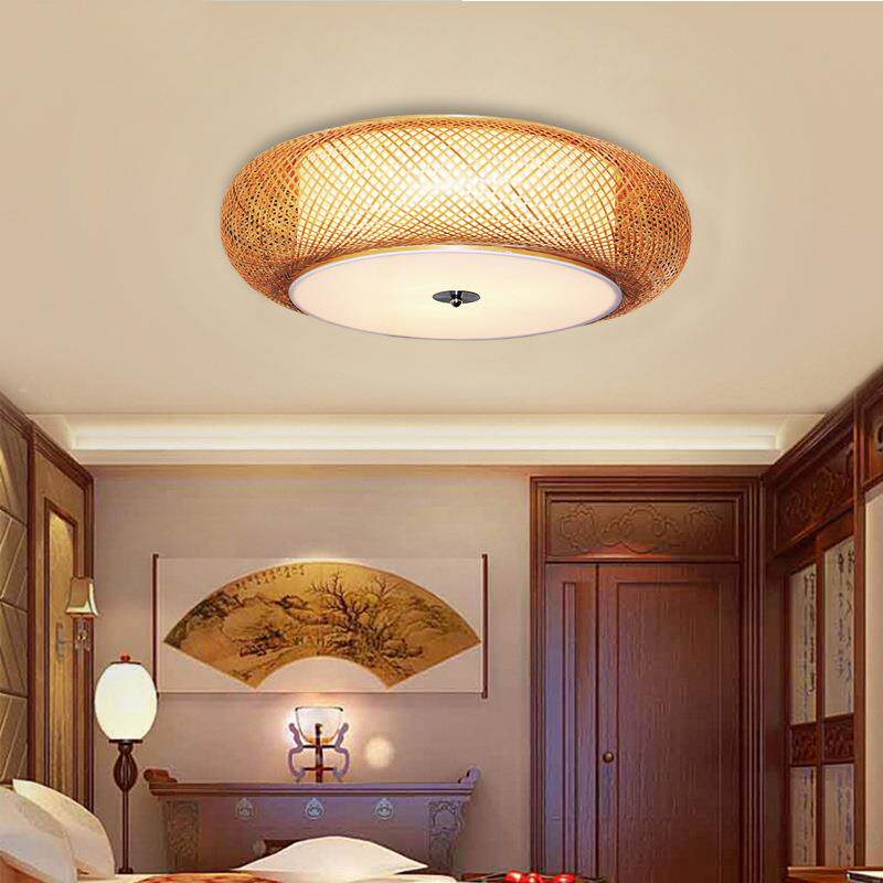 新中式吸顶灯客厅卧室复古吊顶灯具日式竹子灯中式仿古竹编灯饰