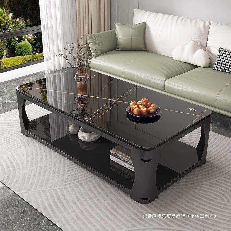 简约现代小户型茶几家用双层钢化玻璃大理石长方形茶台茶桌子