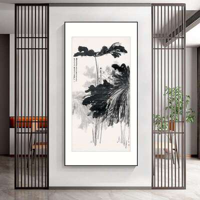 张大千墨荷装饰画客厅玄关沙发背景入户走廊挂画新中式水墨壁画