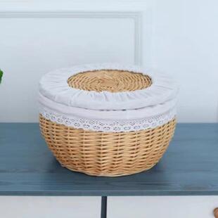 藤编放馒头筐家用竹编收纳筐带盖编织厨房鸡蛋篮馍框柳编保温小框