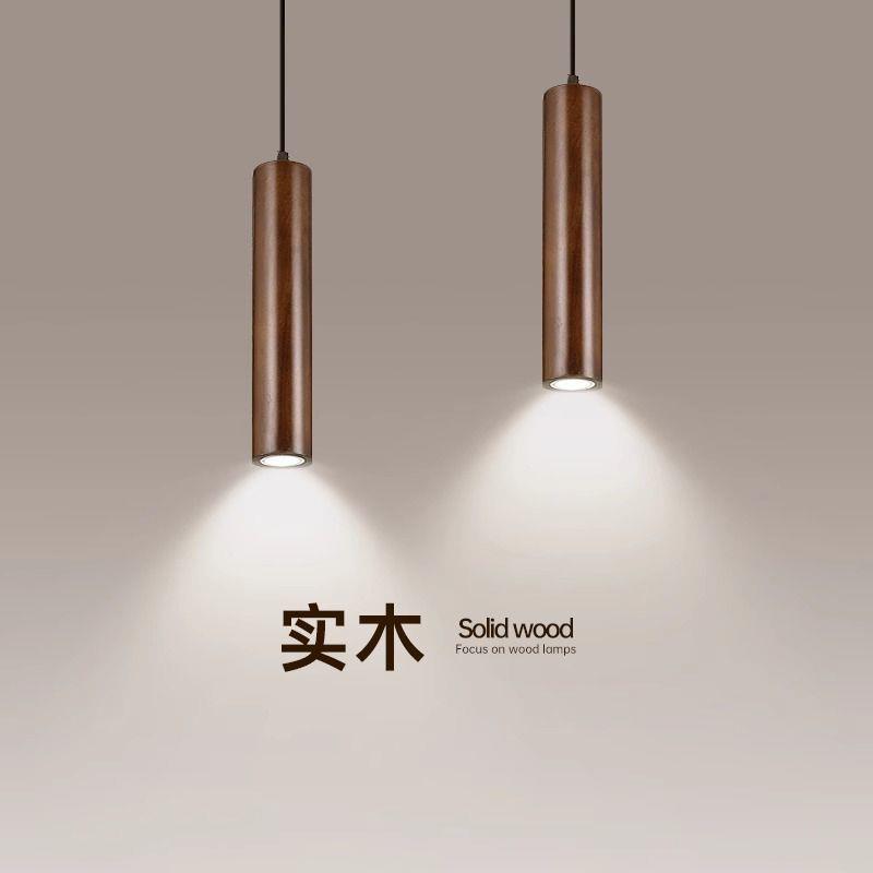 新中式卧室床头小吊灯胡桃木色实木吧台餐桌书房吊灯现代简约吊灯