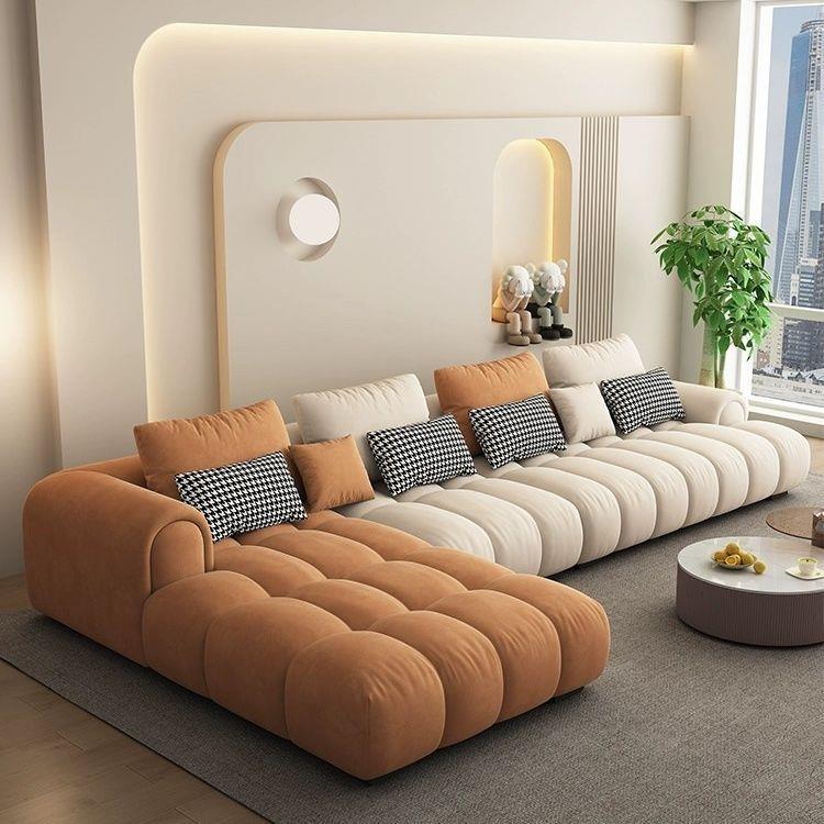 奶油沙发轻奢法式猫抓布云朵小户型客厅方块直排现代极简布艺沙发