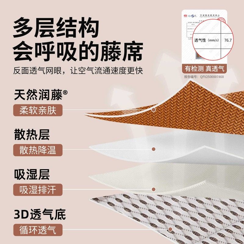 凉席床笠夏季2026新款抗菌藤席a类母婴级加厚冰丝床垫可折叠草席图片
