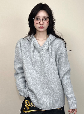 JADEQILIN秋冬宽松连帽针织衫百搭情侣慵懒感休闲毛衣