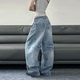 休闲裤 复古水洗阔腿新款 美式 JADEQILIN竹节解构宽松弯刀牛仔裤