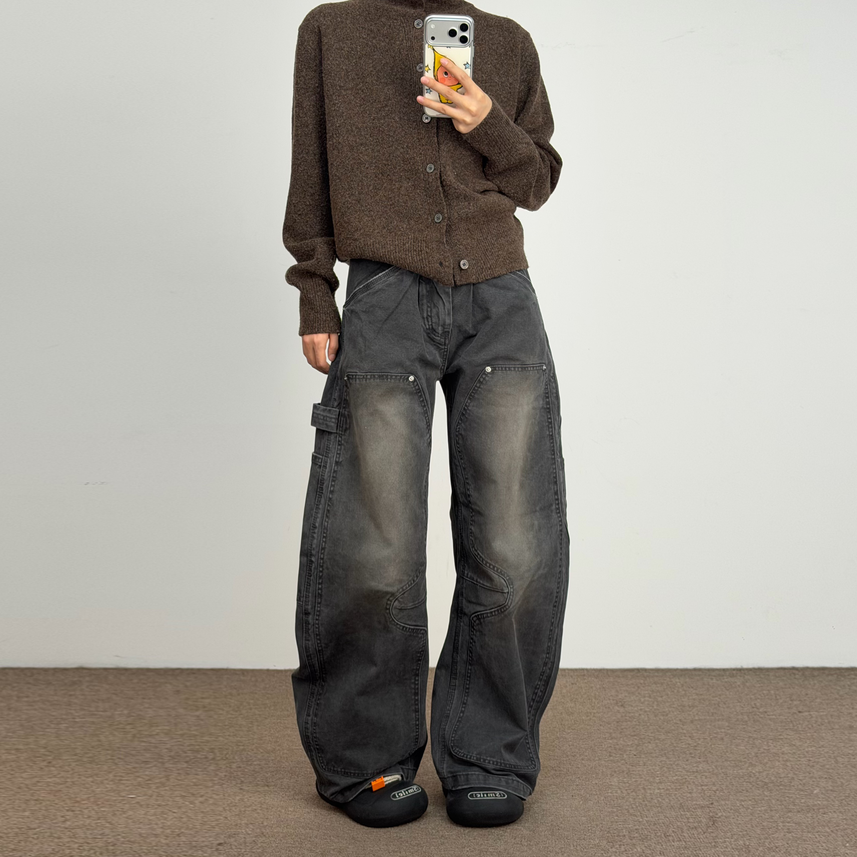 做旧水洗磨白伐木工装裤