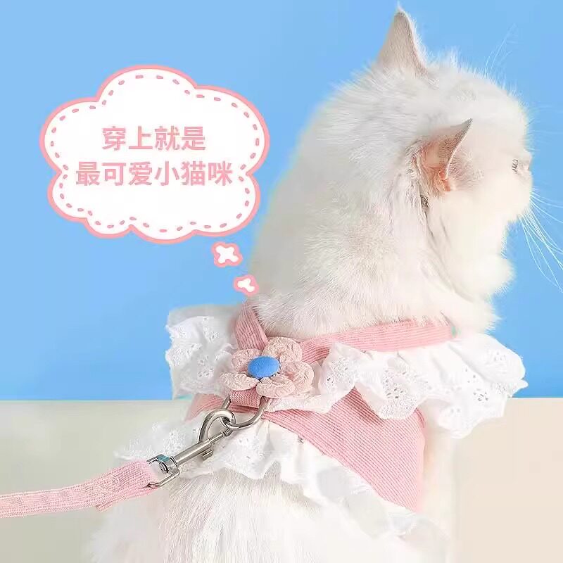 猫咪牵引绳可调节带小花狗狗防挣脱胸背带宠物衣服牵引绳外出遛猫