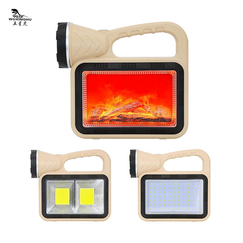 新款多功能户外太阳能手提灯仿真火焰露营灯氛围灯手电筒探照灯