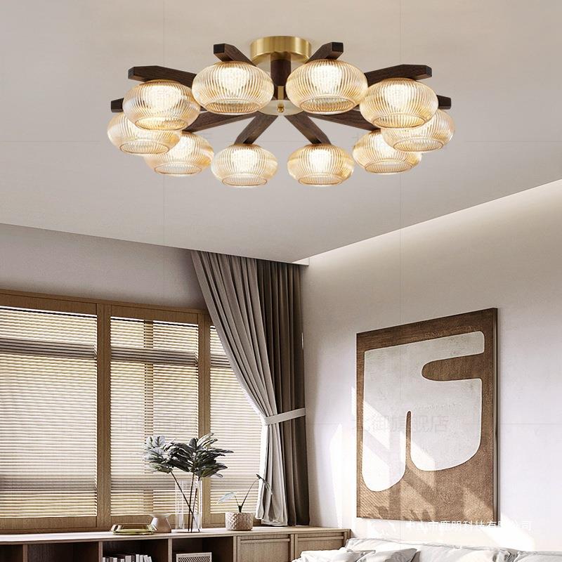 中古风黑胡桃实木吊灯美式复古风客厅卧室吸顶灯简约客厅书房灯饰