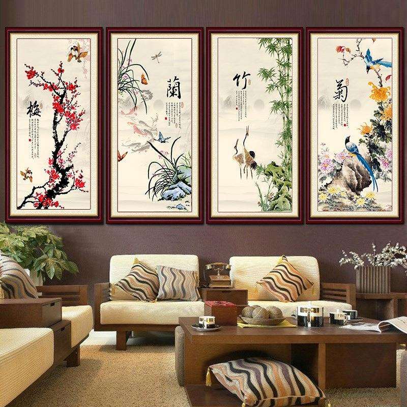 5D钻石画满款客厅竖版玄关贴钻点钻十字绣新款梅兰竹菊钻石绣