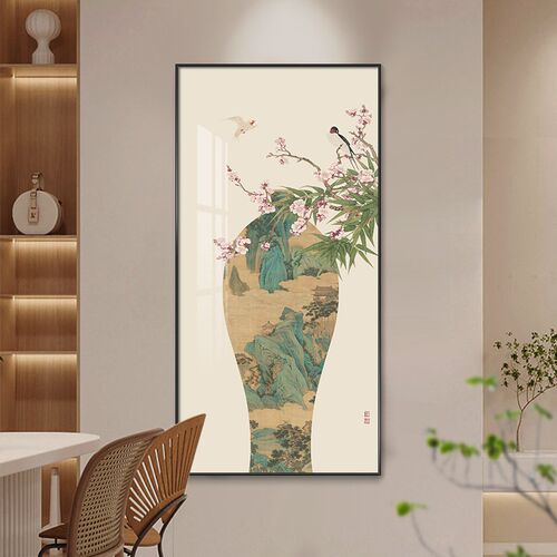新品入户玄关画青绿山水画新中式C客厅装饰画走廊茶室书房挂画花