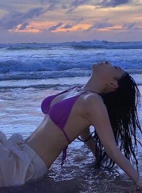 极速Sunshine loslita博主同款紫色比基尼多巴胺少女系列海边度假