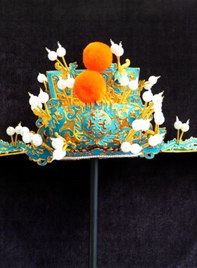 极速手工戏剧戏曲金雕金刁王爷帽相刁京剧头盔财T神帽金雕帽子银