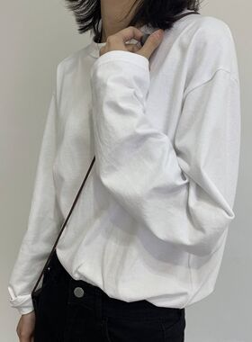 新品2021春季新款韩版女装百搭上衣潮棉质打底Q小衫宽松学生长袖t