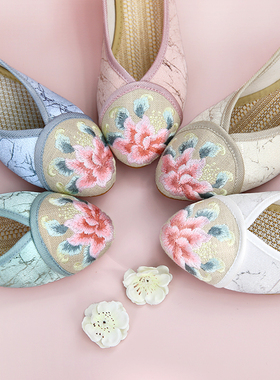 极速新中式包头拖鞋女2q026新款古风坡跟老北京布鞋夏季透气网纱