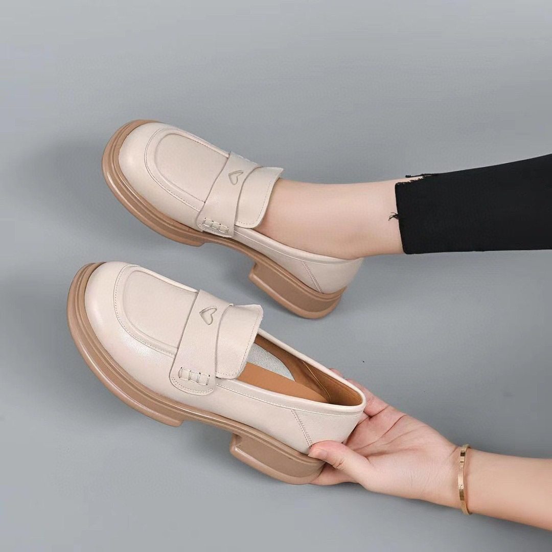 2023春款英伦风豆豆鞋时尚头层牛皮圆头低跟一脚蹬小皮鞋女平底鞋,女鞋,时尚休闲鞋,淘宝优惠券,粉丝福利购,淘宝优惠卷