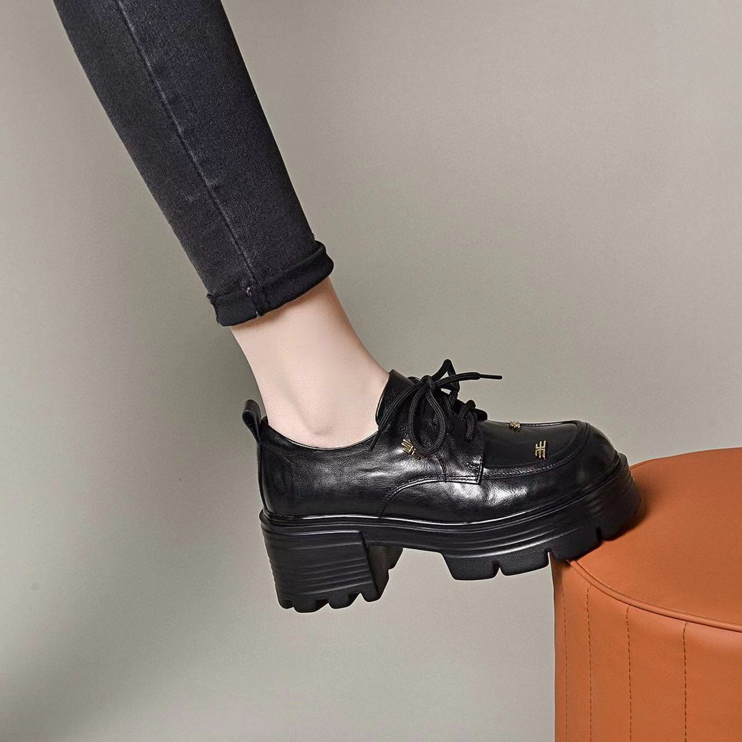 厚底鞋女2024春季新款学院风系带粗跟松糕跟小皮鞋小众个性乐福鞋,女鞋,乐福鞋（豆豆鞋）,淘宝优惠券,粉丝福利购,淘宝优惠卷