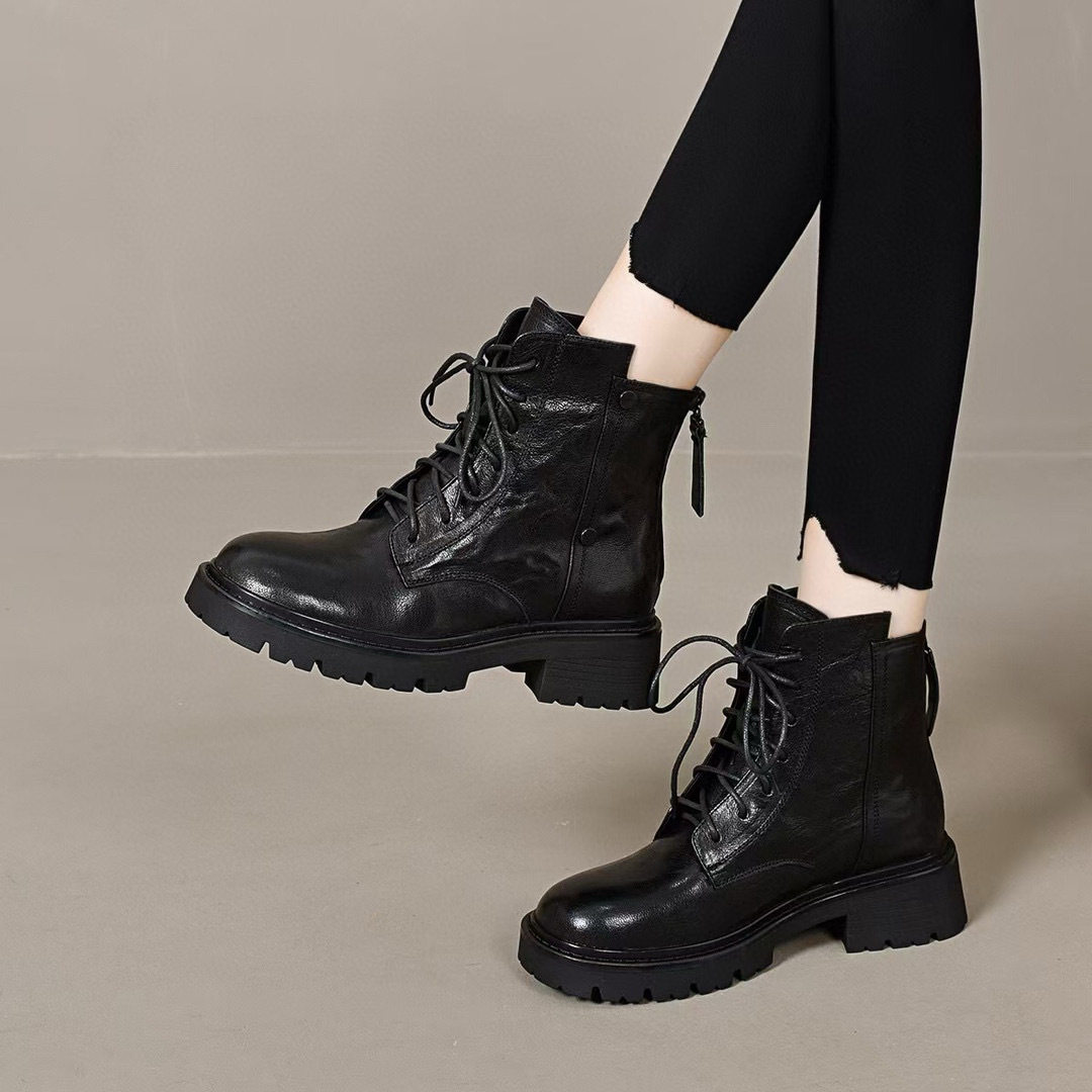 短靴女马丁靴2024秋冬新款系带休闲平底皮靴欧美风纽扣后拉链女靴,女鞋,马丁靴,淘宝优惠券,粉丝福利购,淘宝优惠卷