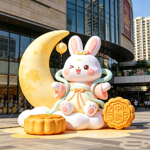 中秋玉兔发光月亮气模打卡美陈
